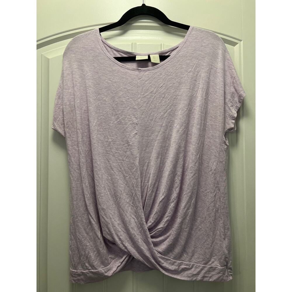St Tropez Women’s Short Sleeve Soft Twisted‎ Front Pullover Top Size L Purple